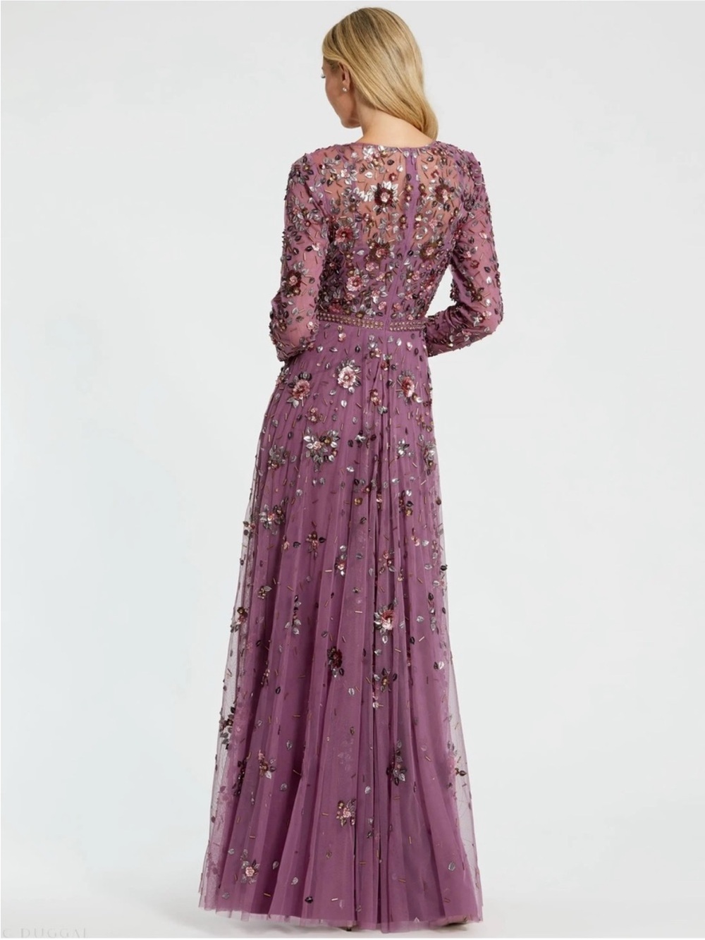 NWT Mac Duggal Raspberry Embellished Long Sleeve 10063 High Neck Beaded Gown 24 - Picture 4 of 9